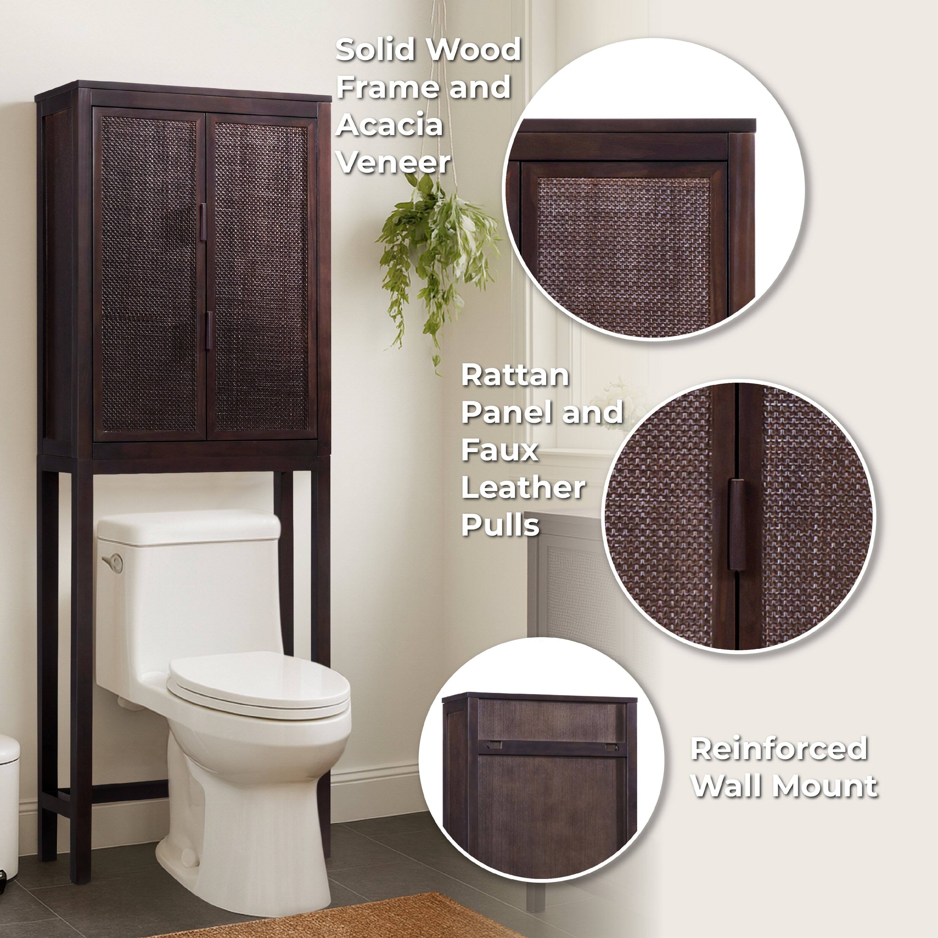 Solid Wood Frame and Acacia Veneer  
Rattan Panel and Faux Leather Pulls  
Reinforced Wall Mount