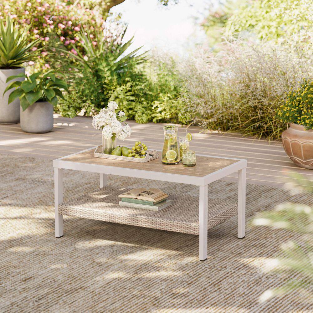 Angle. Songmics Home - ONGMICS HOME Sencillo Collection - Outdoor Steel Coffee Table with Storage, Bone Color - Gray.