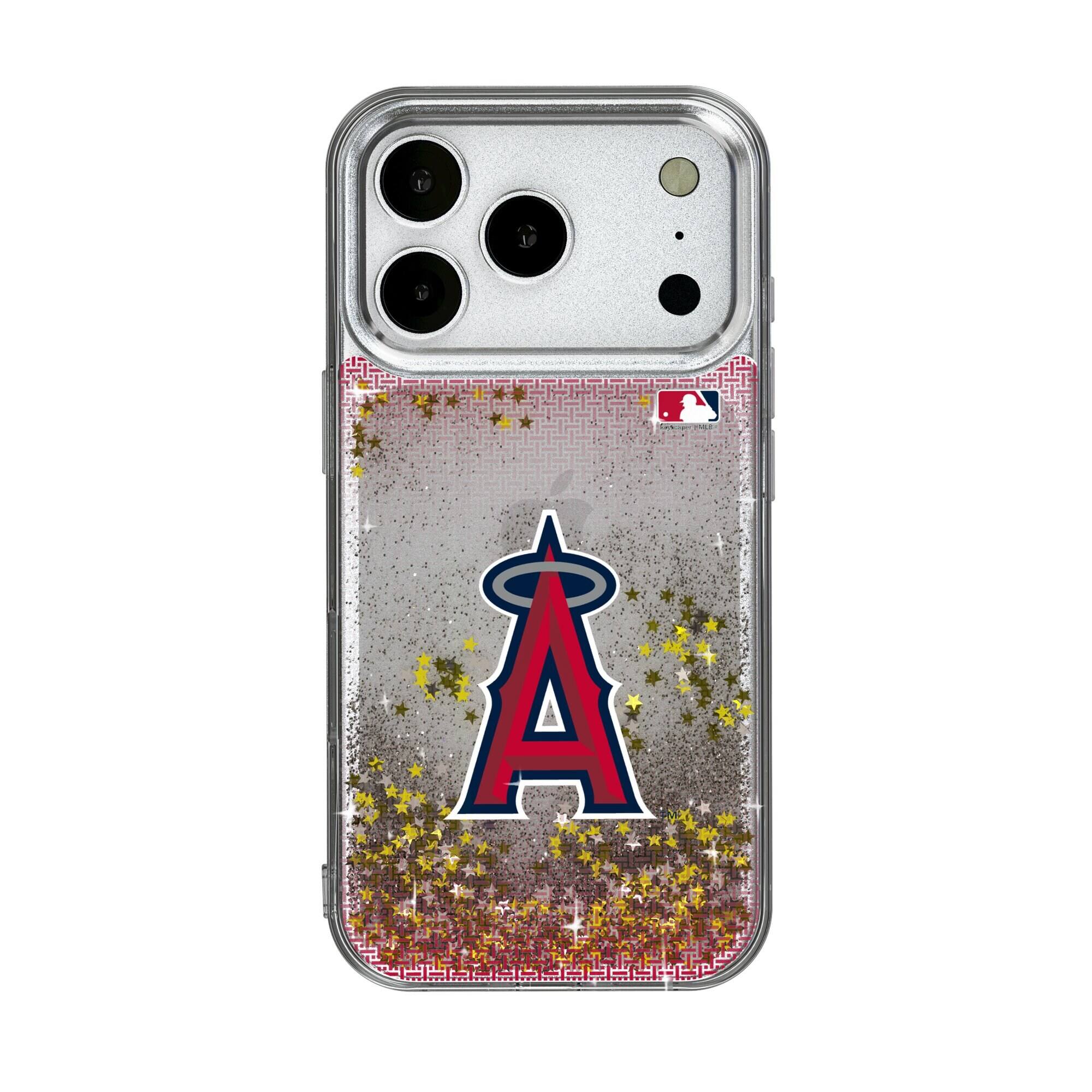 Front. Keyscaper - Los Angeles Angels Linen Logo iPhone Glitter Case - 14 Pro Max - Multicolor.