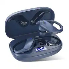 Front. Trigiz - Sports Wireless Earbuds Bluetooth 5.4 Earhooks, 80H Playtime, Noise Cancelling Mic, IPX7 Waterproof - Blue.