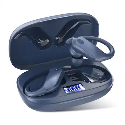 Front. Trigiz - Sports Wireless Earbuds Bluetooth 5.4 Earhooks, 80H Playtime, Noise Cancelling Mic, IPX7 Waterproof - Blue.