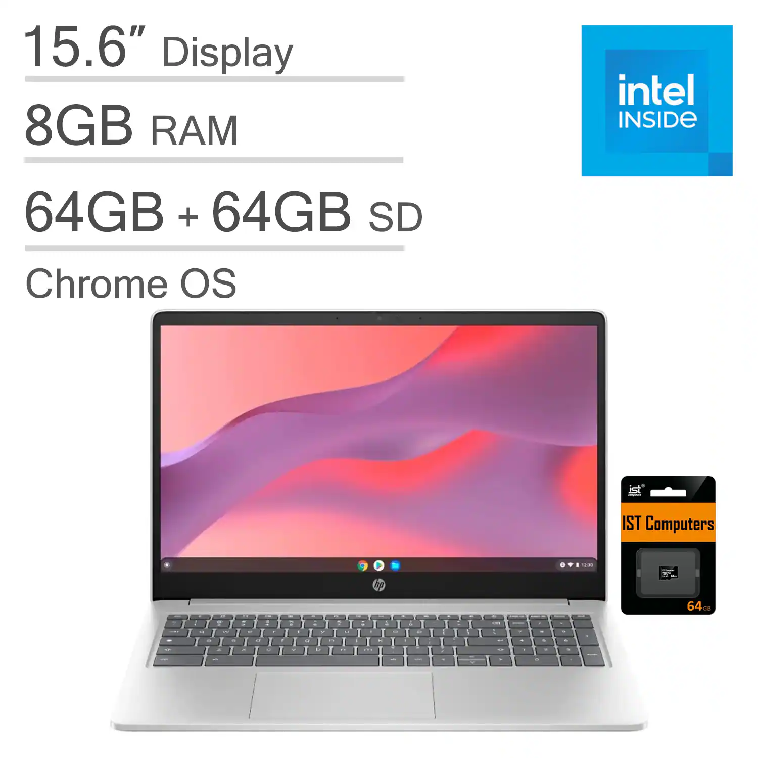 HP - Chromebook 15 15.6" HD Laptop - Intel Processor N200 with 8GB LPDDR5 Memory - 128GB Storage - IST SD Card - Chrome OS - Natural Silver