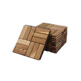 MOOSOO - 10Pcs Interlocking Deck Tiles, Patio Flooring -Waterproof Acacia Wood Tiles for All Weather Use - Patio, Balcony & Pools - Yellow