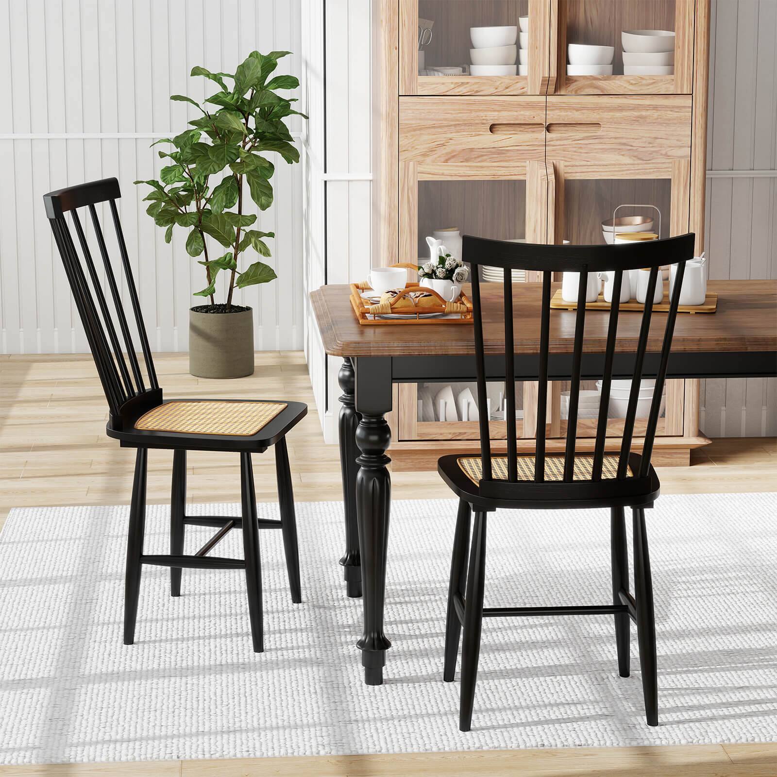 Alt View 1. Costway - Costway Dining Chairs Set of 4 with PE Rattan Seats for Dining Room, Kitchen, Restaurant - Black.