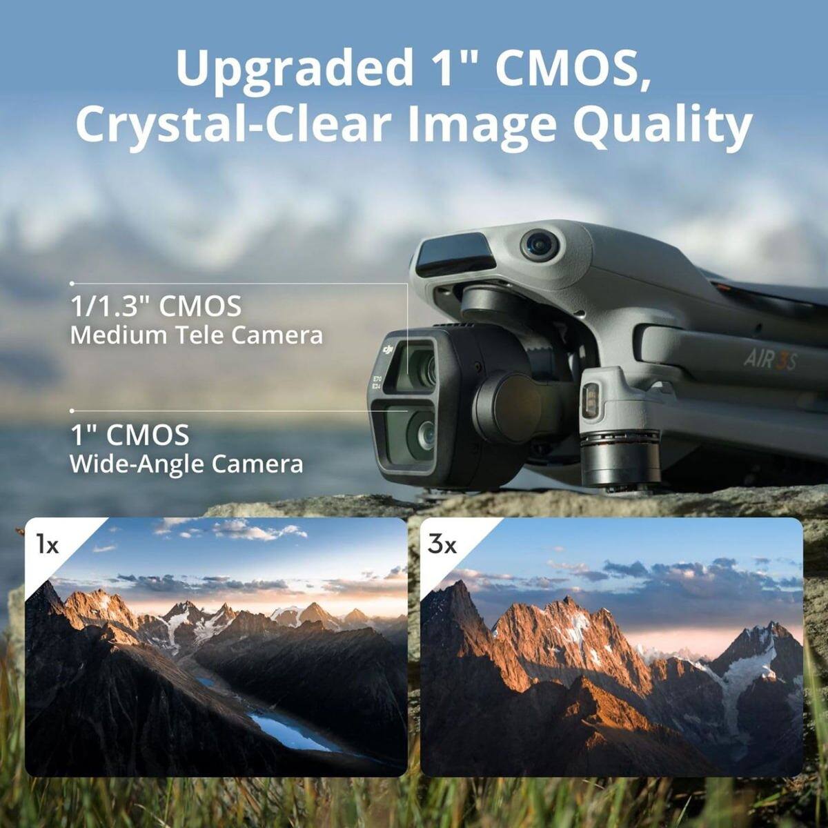 Upgraded 1" CMOS, Crystal-Clear Image Quality

1/1.3" CMOS Medium Tele Camera

1" CMOS Wide-Angle Camera

1x 3x