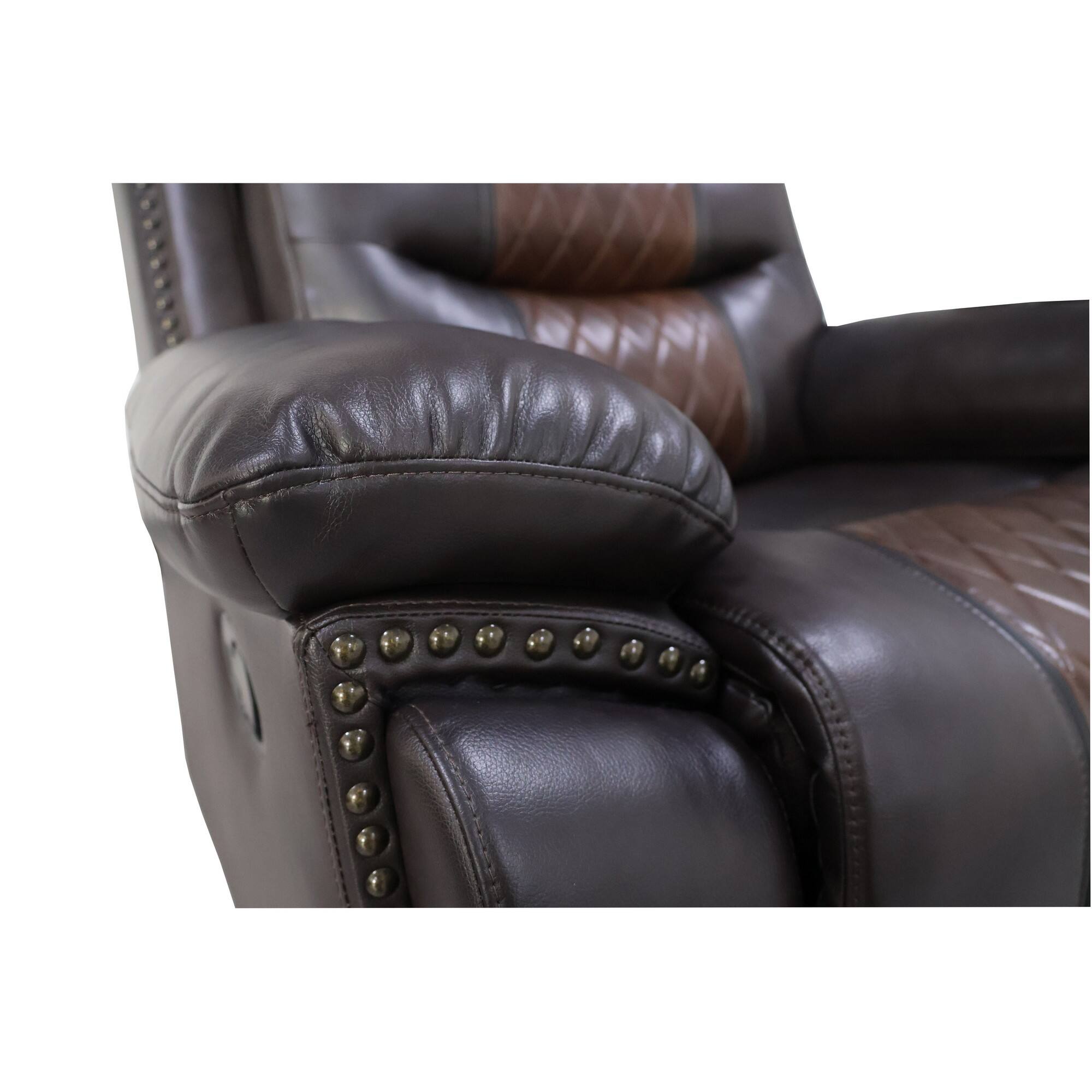 Back. Manhattan Lane - Asher 39 Inch Power Recliner Chair, Wood, Pocket Coils Faux Leather - Brown.