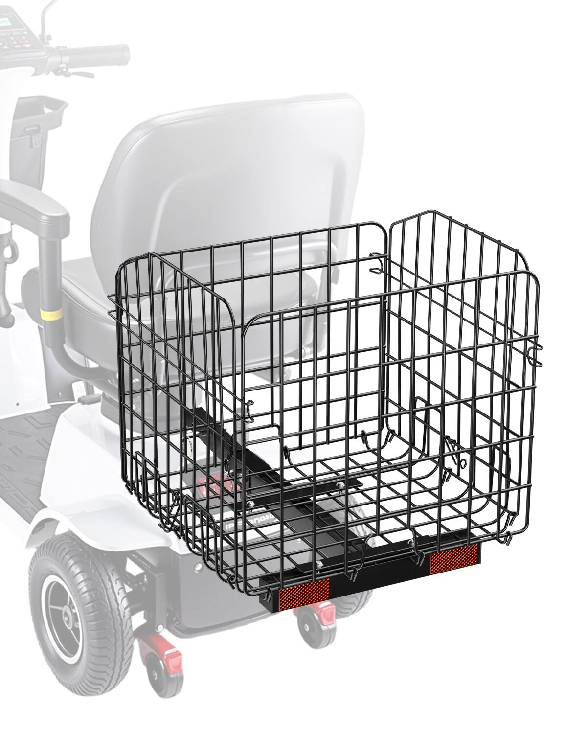 Front. VEVOR - Scooter Rear Basket, Folding Metal Wire Basket, Heavy Duty & Spacious Cargo Basket, Works with 1-inch Receiver - Black.