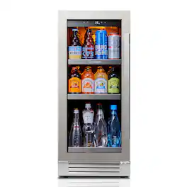 Ca'Lefort - 15 inch Beverage Refrigerator cooler, 100 Cans, 34°F-54°F, Glass Door, 3LED, Built-In/Freestanding, 5.65 cu. ft - Silver
