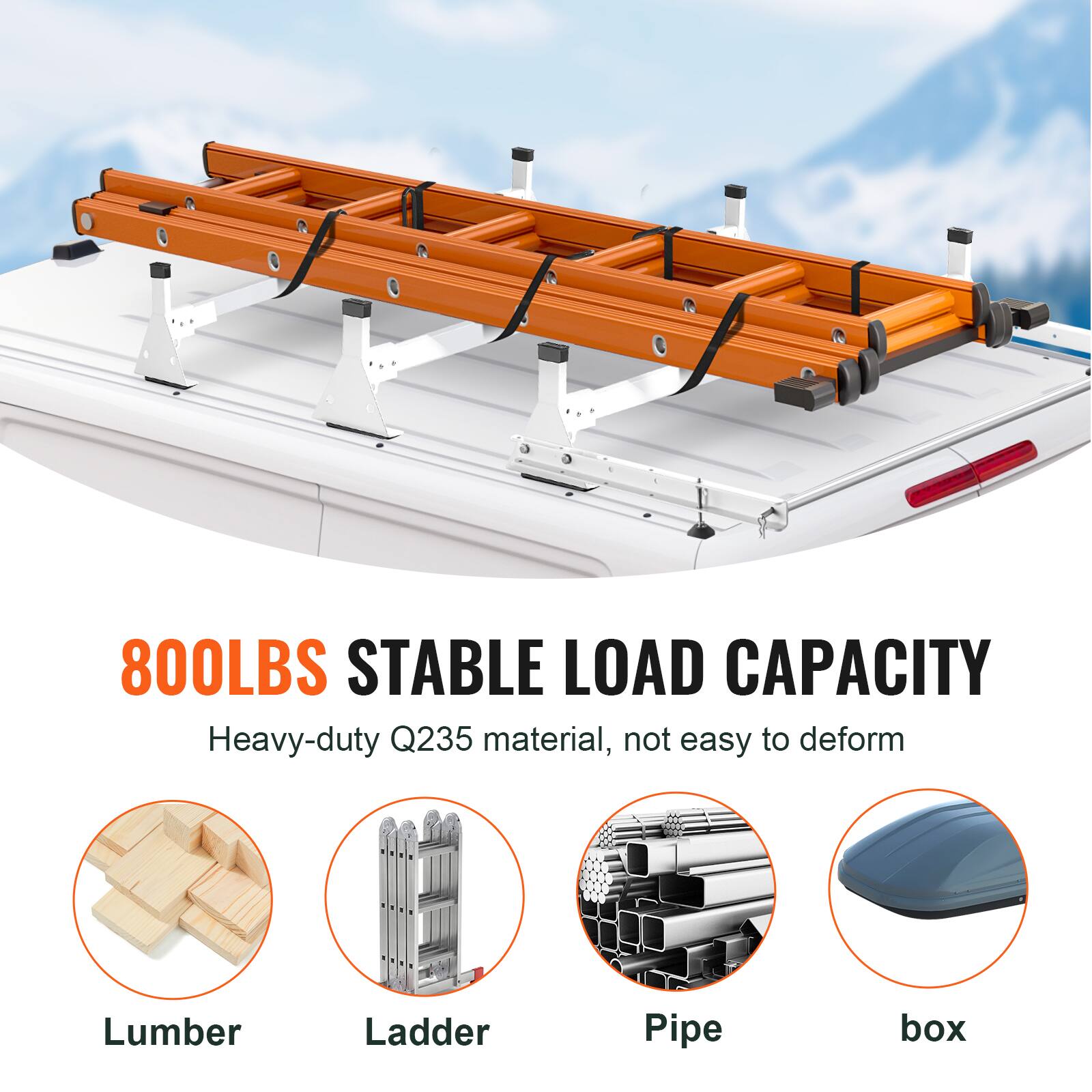 800LBS STABLE LOAD CAPACITY  
Heavy-duty Q235 material, not easy to deform  
Lumber  
Ladder  
Pipe  
box