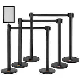 VEVOR - Crowd Control Stanchions, 6-Pack Crowd Control Barriers, Carbon Steel Baking Painted Stanchion Queue Post - Black