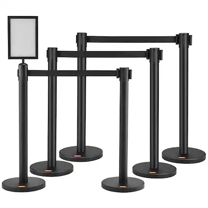 Front. VEVOR - Crowd Control Stanchions, 6-Pack Crowd Control Barriers, Carbon Steel Baking Painted Stanchion Queue Post - Black.