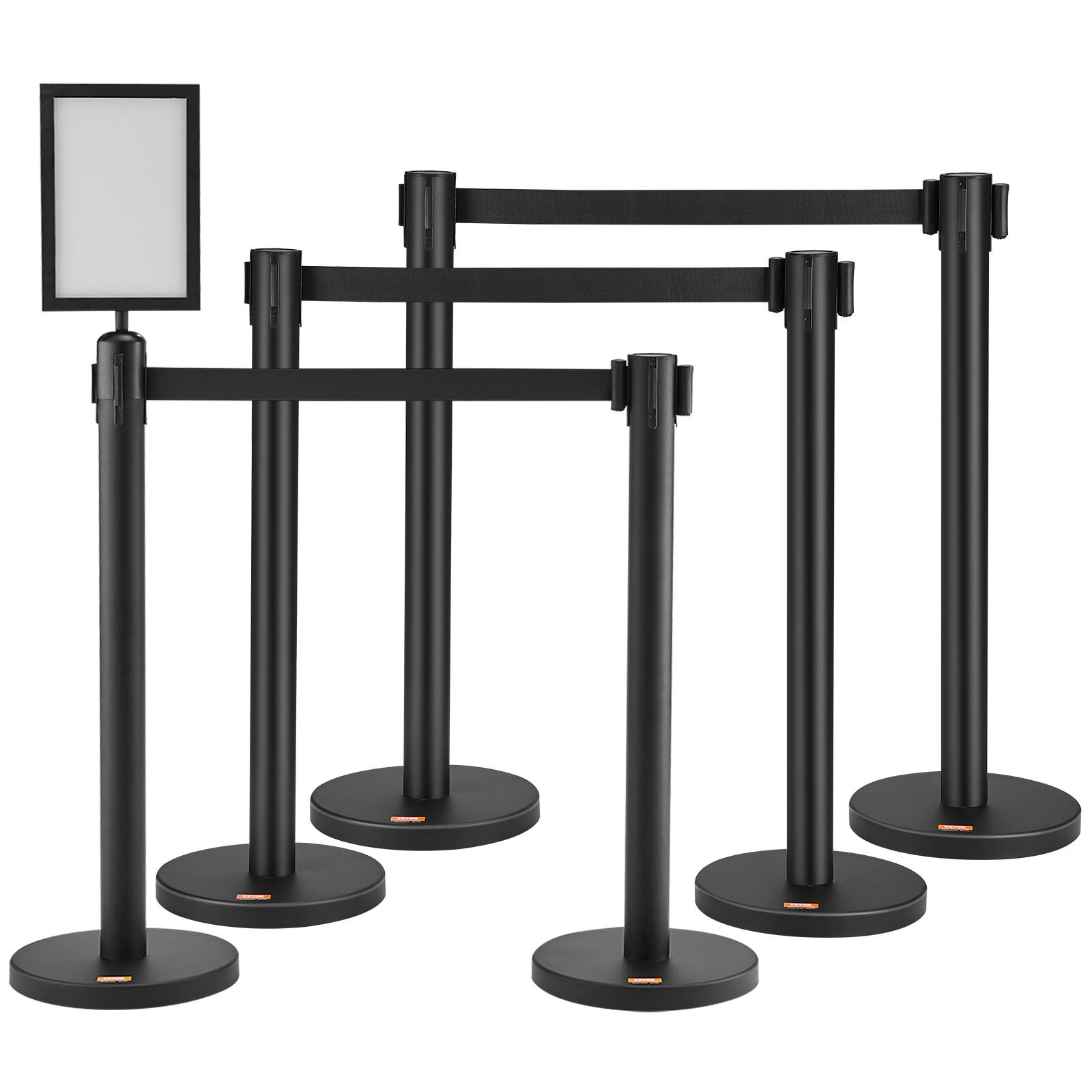 Front. VEVOR - Crowd Control Stanchions, 6-Pack Crowd Control Barriers, Carbon Steel Baking Painted Stanchion Queue Post - Black.