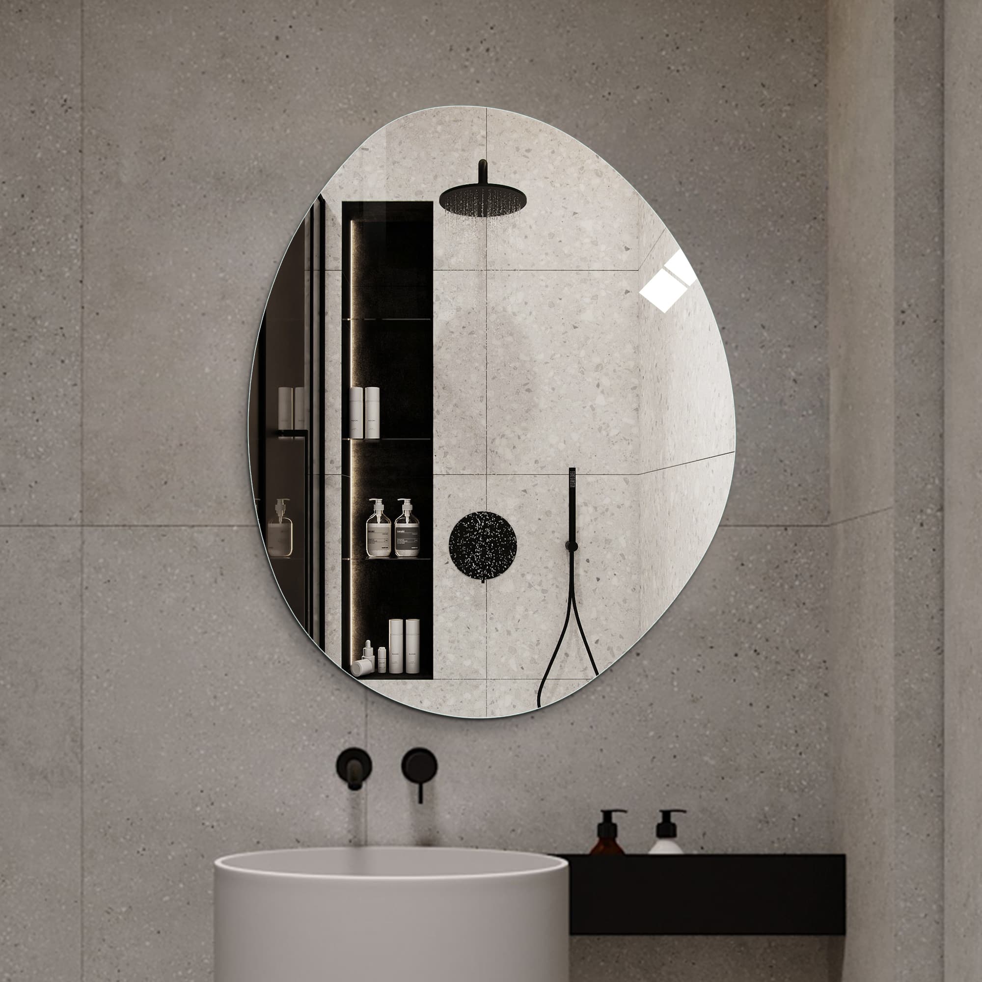 Boyel Living - 40 by 32 Inch Modern Asymmetrical Bathroom Wall Mirror HD Copper Free Silver Glass Anti Oxidation Vertical Hanging