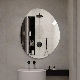 Boyel Living - 40 by 32 Inch Modern Asymmetrical Bathroom Wall Mirror HD Copper Free Silver Glass Anti Oxidation Vertical Hanging