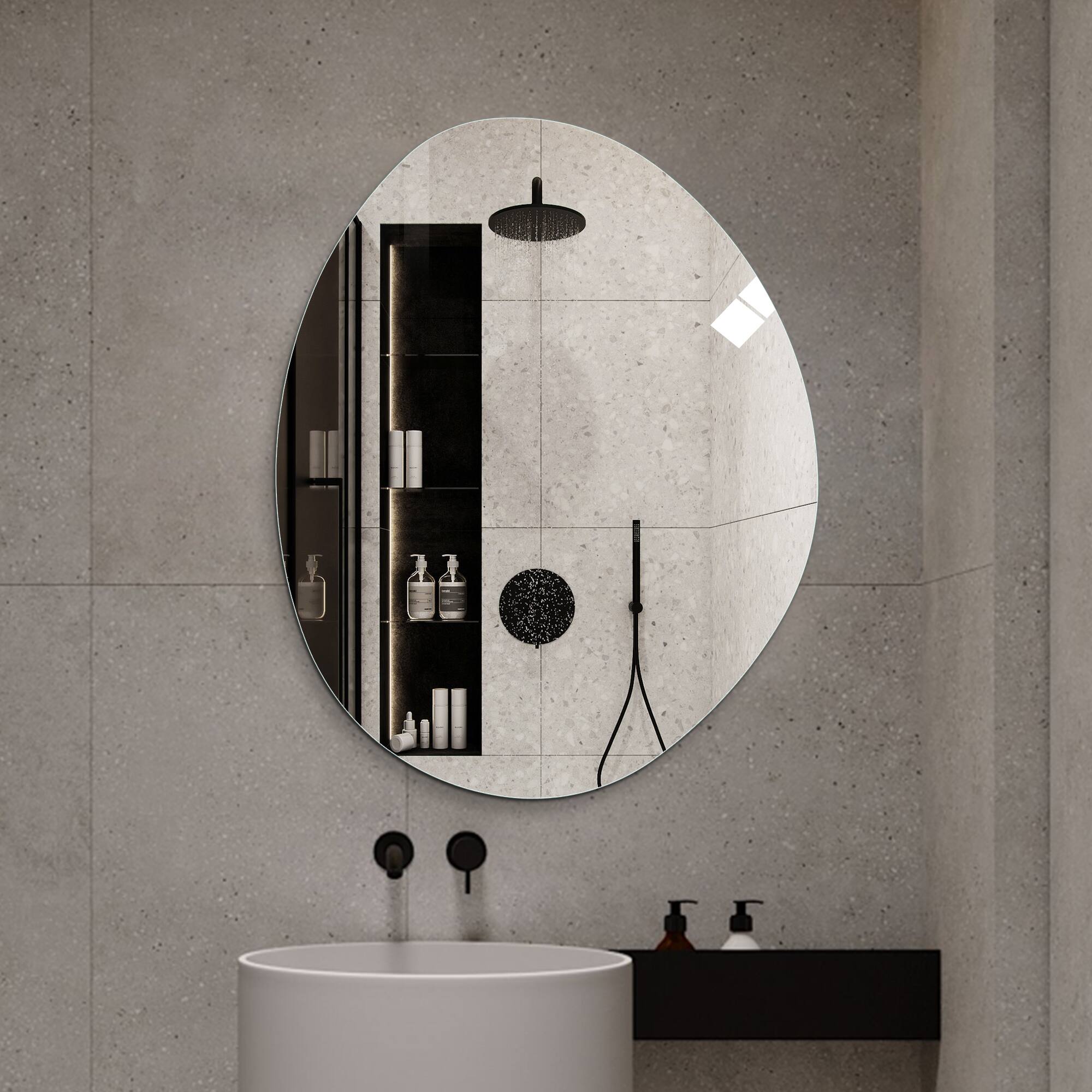 Front. Boyel Living - 40 by 32 Inch Modern Asymmetrical Bathroom Wall Mirror HD Copper Free Silver Glass Anti Oxidation Vertical Hanging.