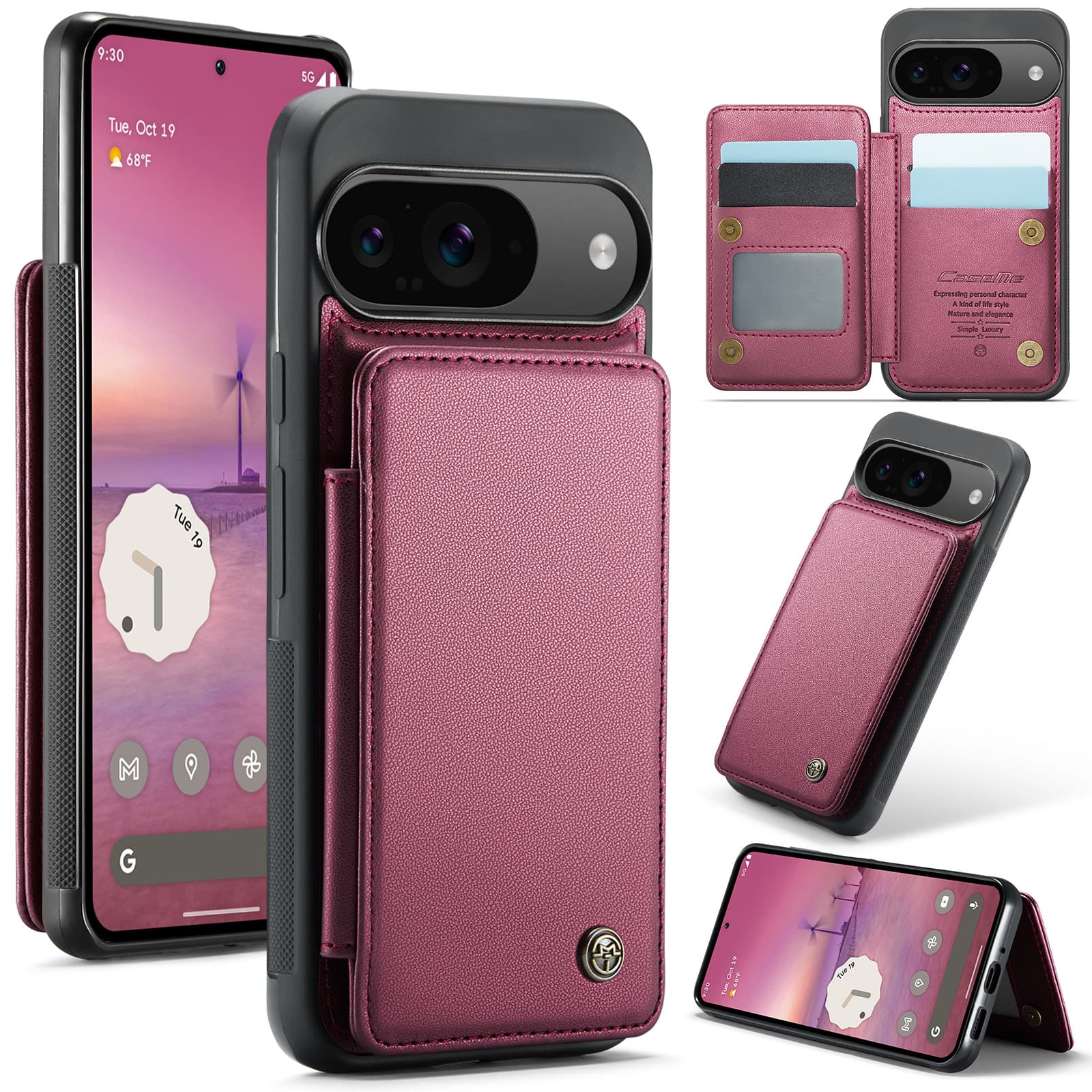 UUCOVER - Wallet Case for Google Pixel 9/9 Pro with Magnetic RFID Card Holder Slots, Shockproof PU Leather Flip Kickstand Cover - Winered price history on PriceWatchPro