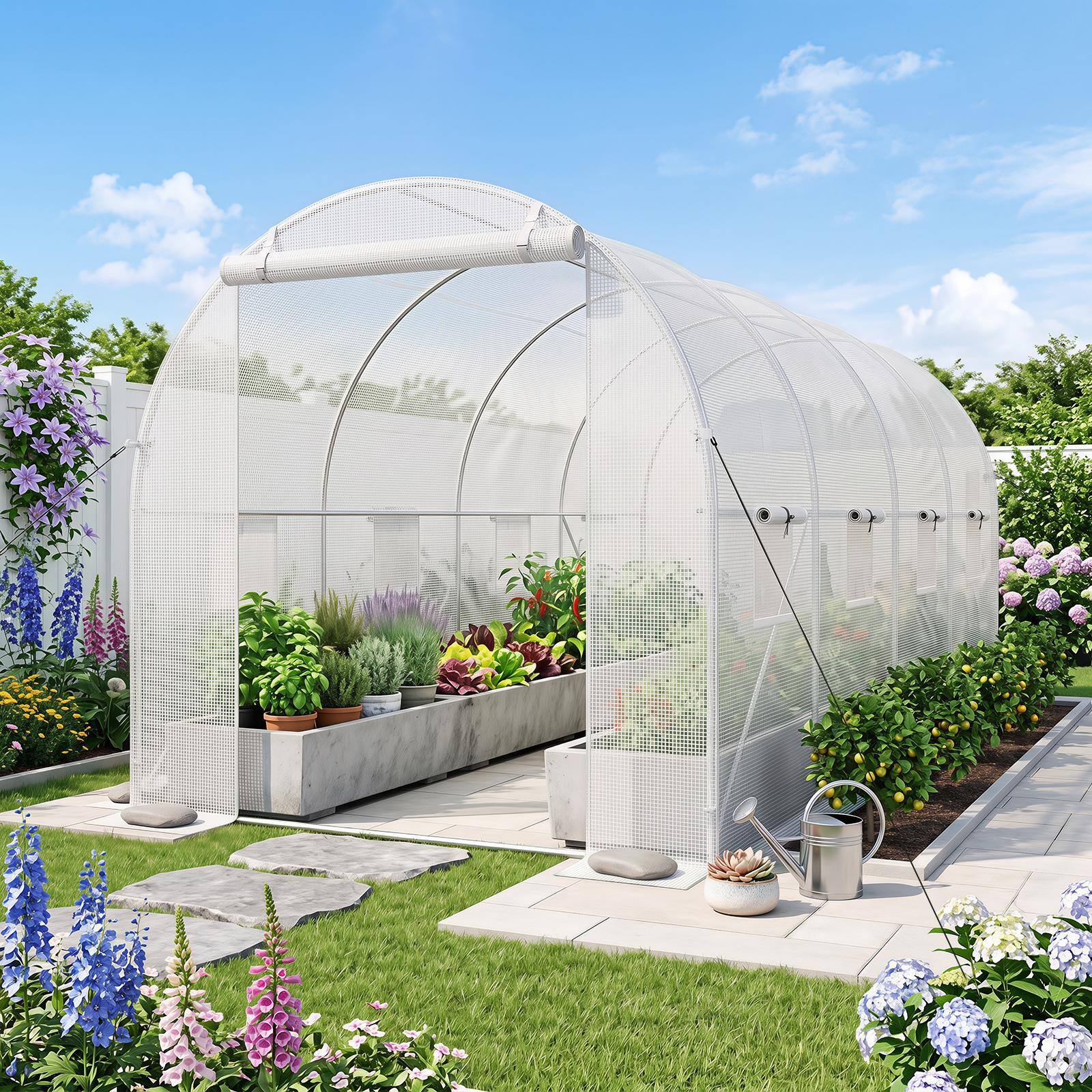 Alt View 1. Costway - Costway 15 x 7 x 7 ft Walk-in Tunnel Greenhouse with Galvanized Steel Frame, PE Cover.