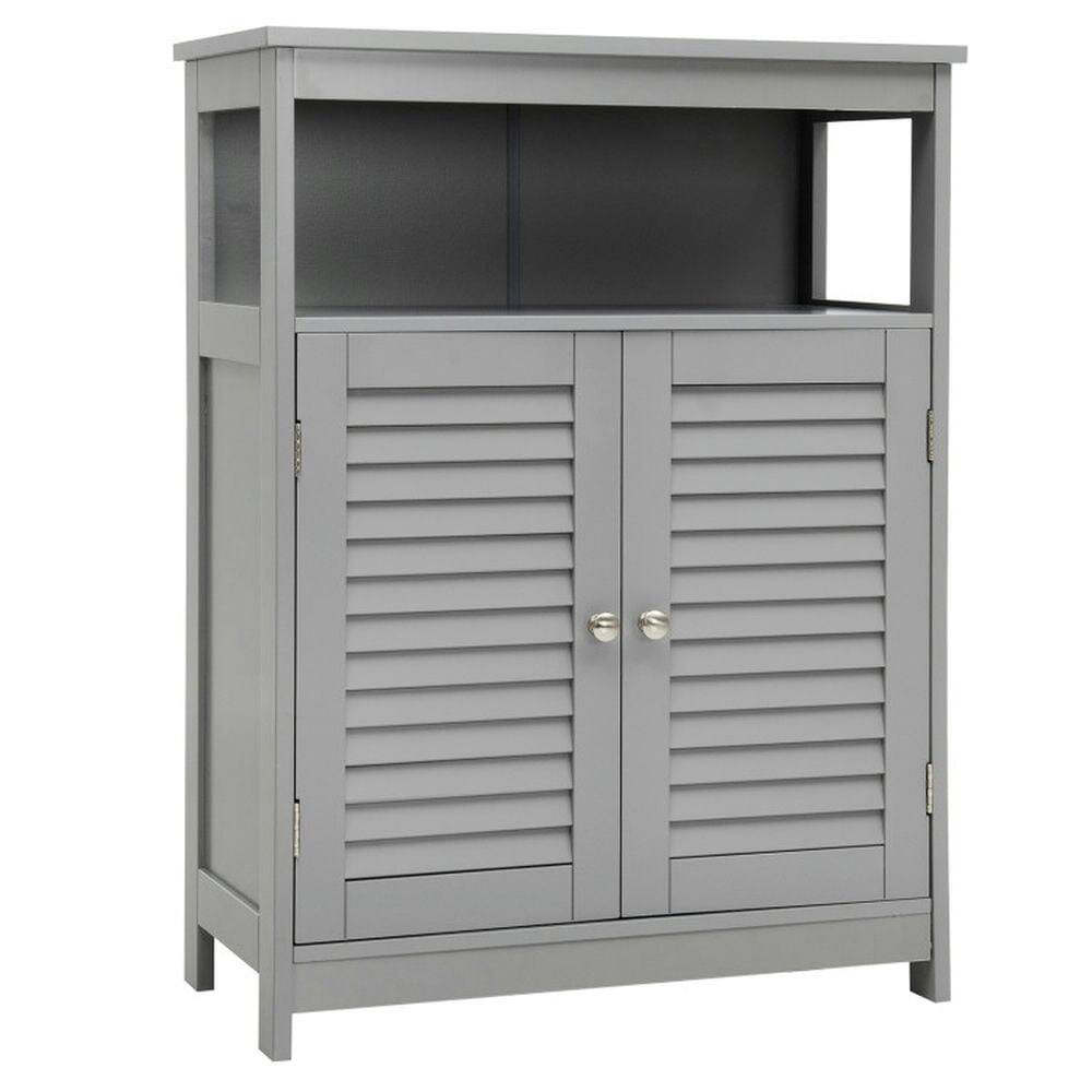 Alt View 5. Pefilos - Wood Freestanding Bathroom Storage Cabinet with Double Shutter Door-Gray, Bathroom Storage Cabinet for Entryway - Gray.
