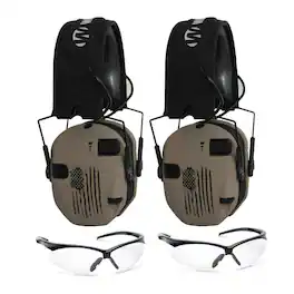 Walkers - Walker's Razor Slim Electronic Shooting Earmuffs and Glasses (US Flag, 2-Pack) - Tan