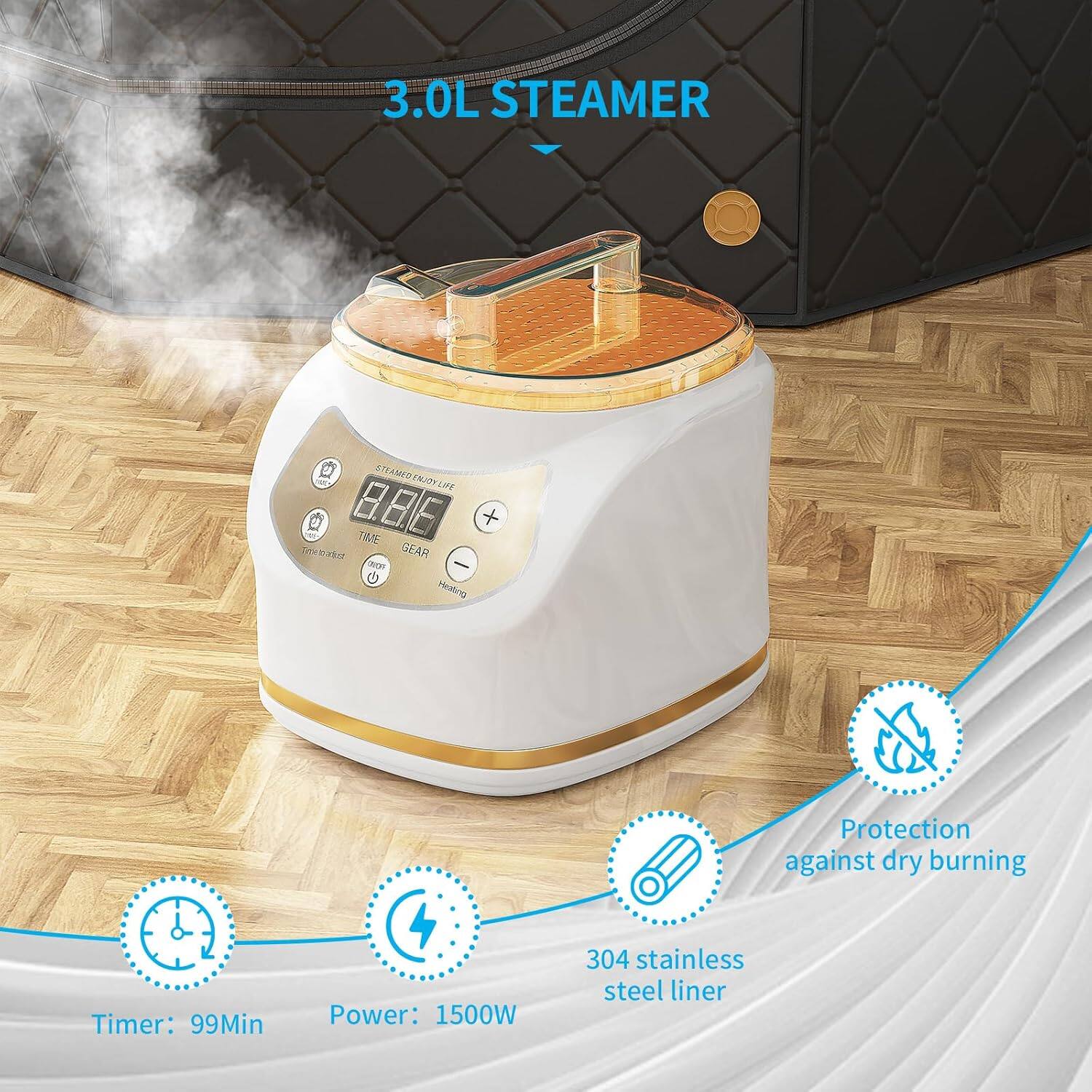 3.0L STEAMER

- Healing Protection against dry burning
- Timer: 99Min
- Power: 1500W
- 304 stainless steel liner