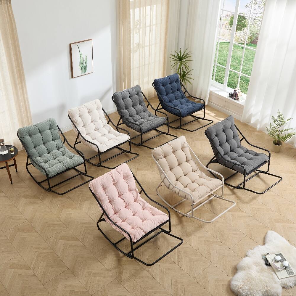 Alt View 8. Loheer - Loheer Outdoor Rocking Chair Beige Armless Steel Frame Rocker with Thick Cushion 300 lbs Capacity - Beige.