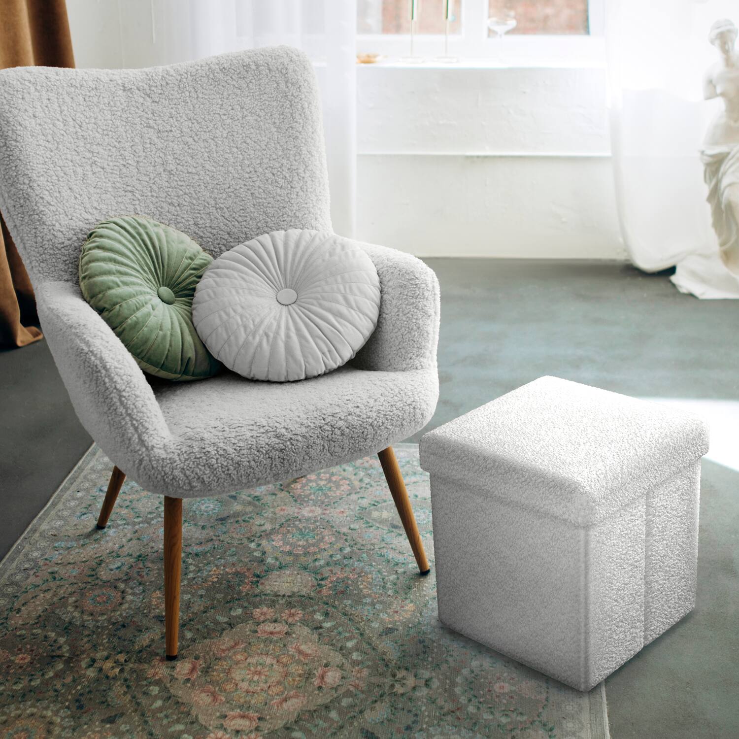 Angle. Sorbus - Sorbus Fabric Ottoman, Perfect for Living Room, Bedroom, Toy Storage, Stylish Footrest, Collapsible - White.