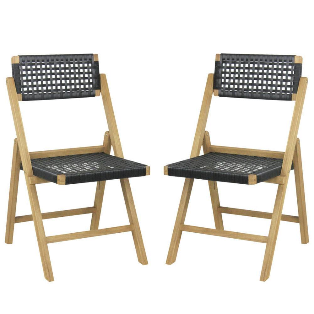 Left. Pefilos - Set of 2 Folding Chairs, 2 Pieces Dining Chairs with Woven Rope Seat and Back, Dining Chairs for Outdoor - Black.