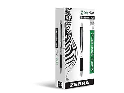 Zebra - Z-Grip Flight Retractable Ballpoint Pen, Bold Point, 1.2mm, Black Ink, Dozen - Gray/Silver