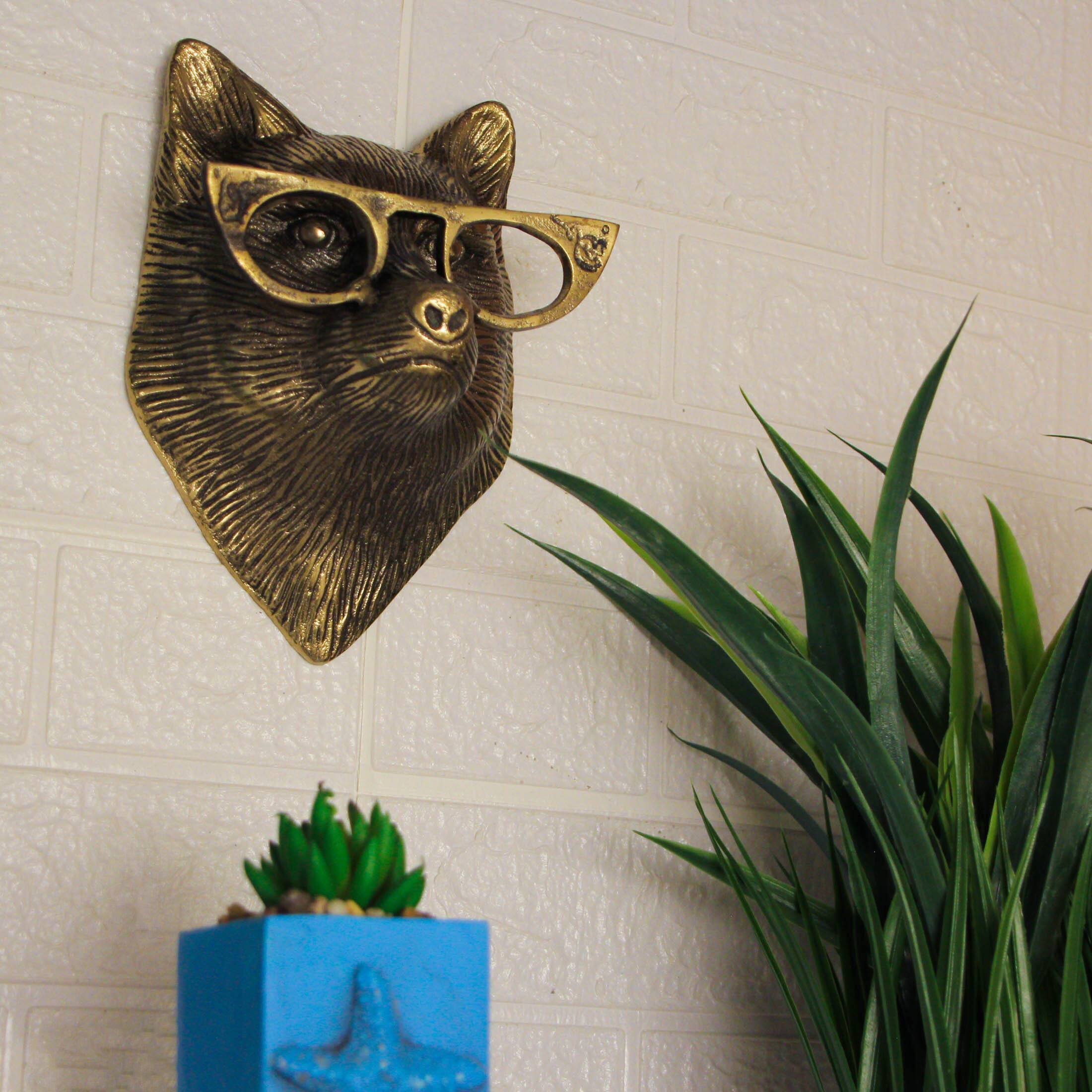 Alt View 4. Things2Die4 - Gold Fox Head Wall Hanging with Spectacles – Whimsical Animal Decor, 6" High - Gold.