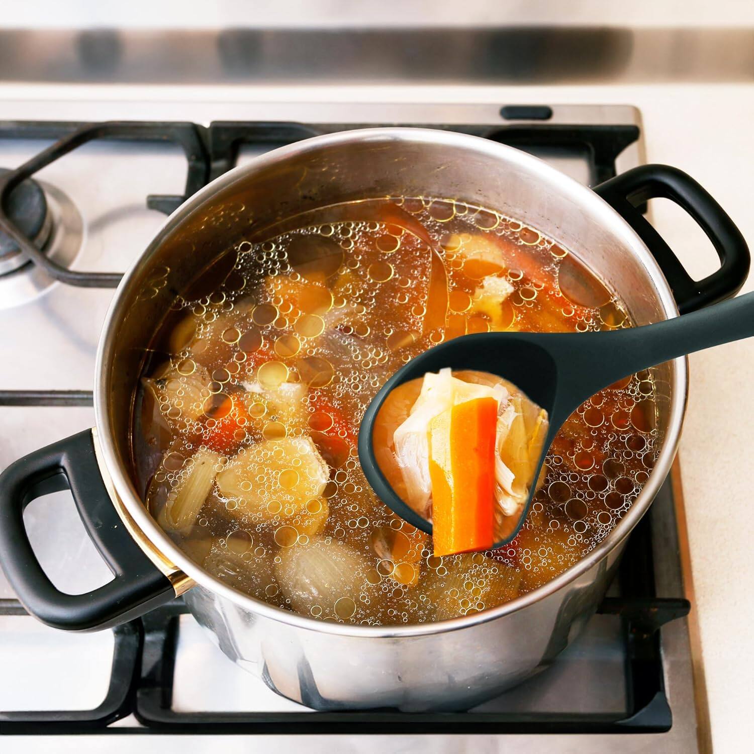 Left. Zulay Kitchen - Zulay Kitchen Soup Ladle – Ergonomic, Heat-Resistant & Versatile for Serving Soup, Chili, Gravy & More - Black.