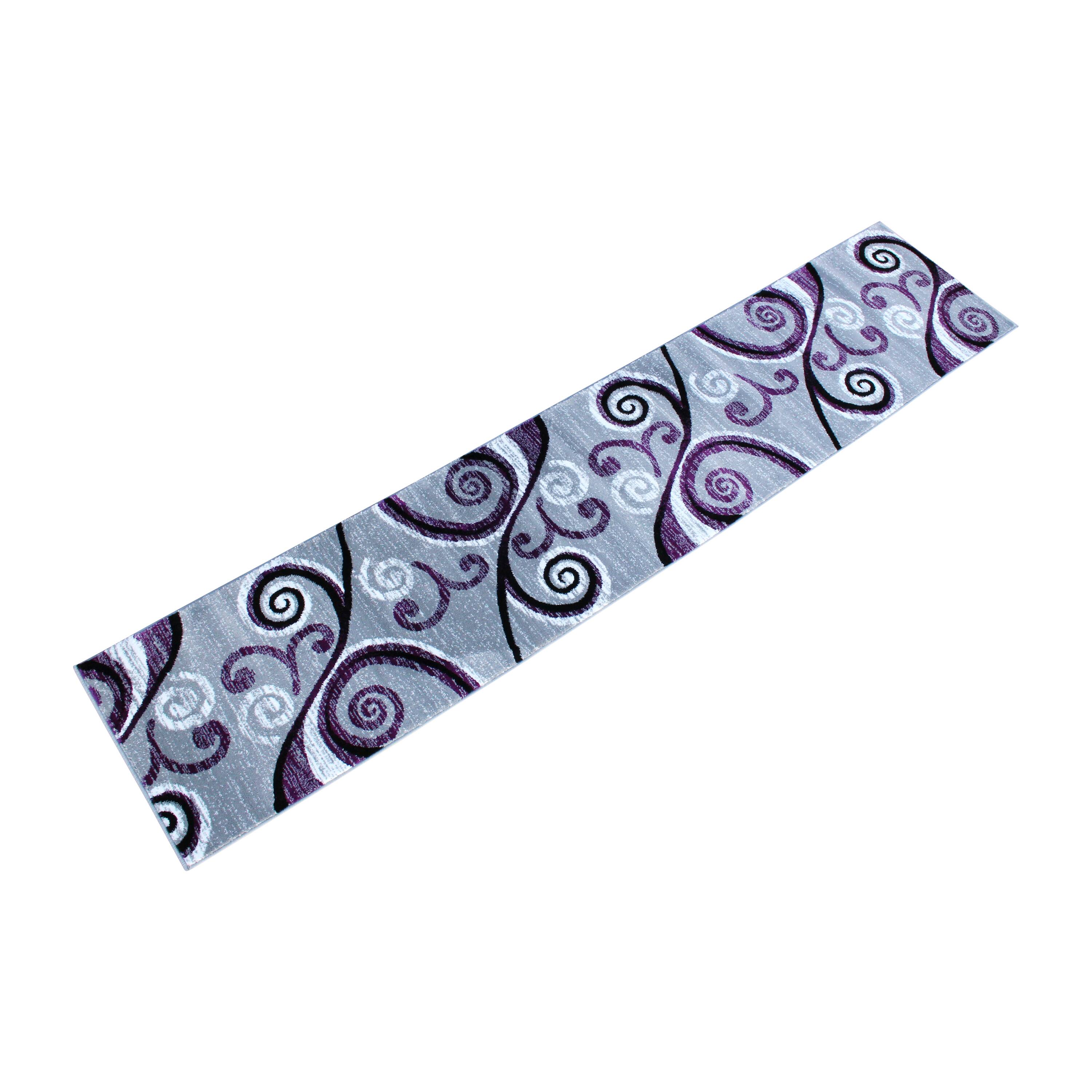 Alt View 4. Emma + Oliver - Helix Scraped Look Ultra Soft Plush Pile Olefin Accent Rug in Swirl Pattern, Jute Backing - Purple.