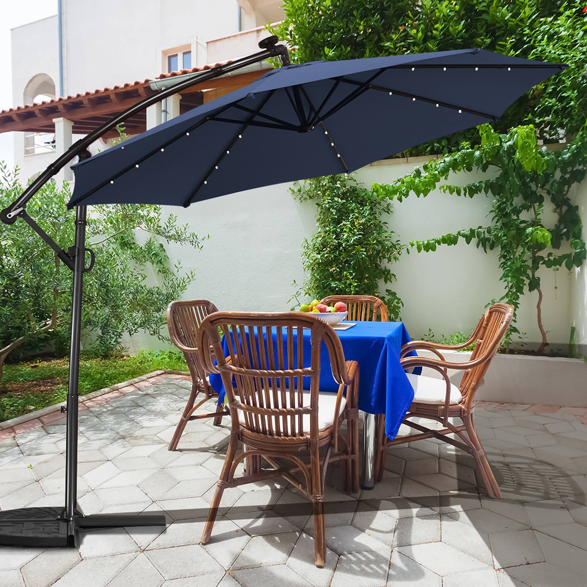 Alt View 7. Costway - 10FT Patio Offset Umbrella Solar Powered LED 360Degree Rotation Aluminum - Navy.