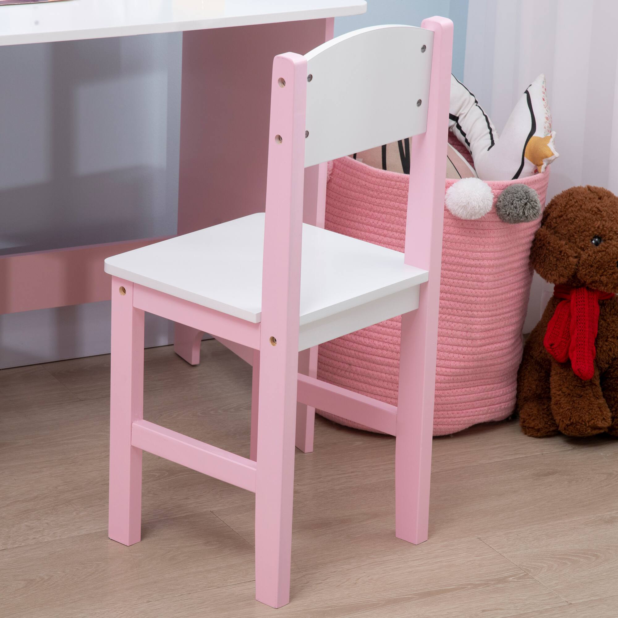 Alt View 5. Qaba - Toddler Desk and Chair Set, Kids Writing Desk Study Table, Whiteboard, Storage Cabinet, Child Furniture, Art Gifts - Pink.