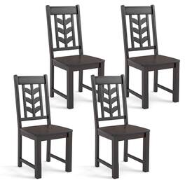 Costway - Dining Chair Set of 4 with Rubber Wood Frame & Leaf-shape High Back for Kitchen - Brown