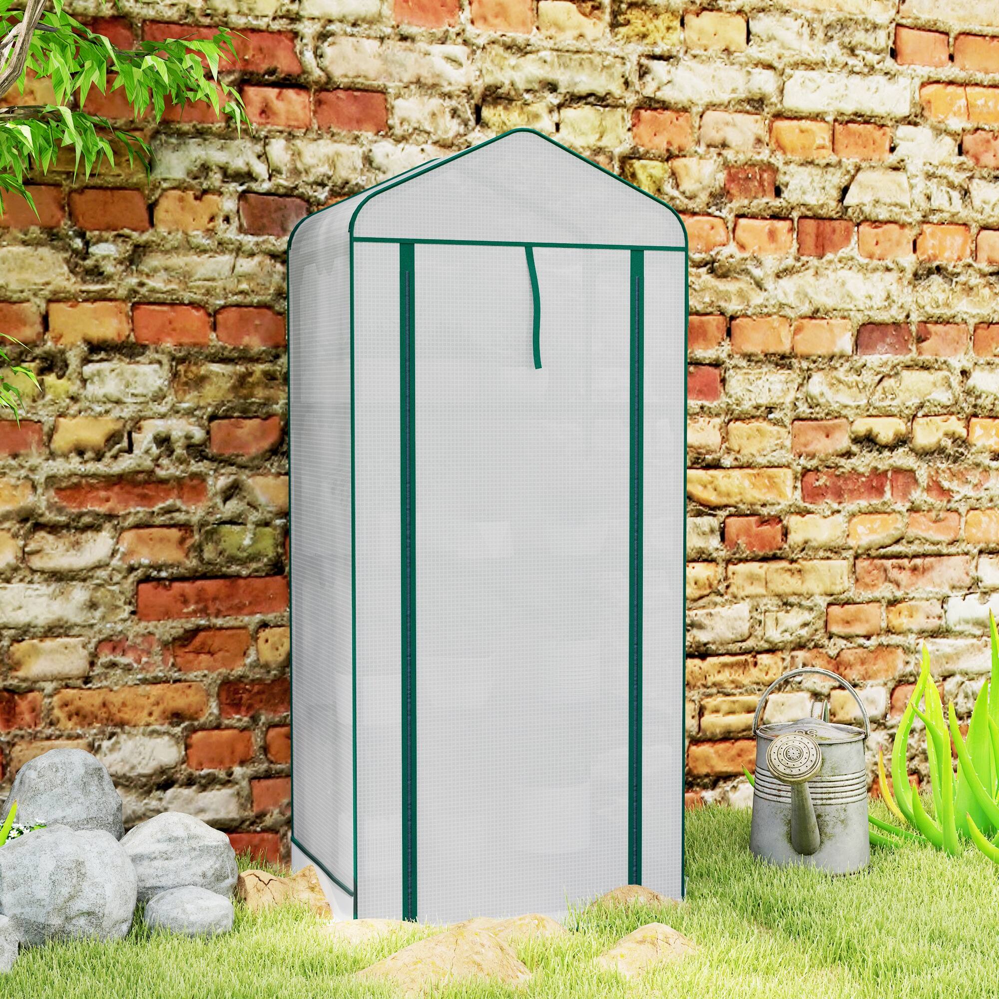 Alt View 8. Outsunny - 4 Tier Mini Greenhouse with Screen Roof, 27.6" x 19.7" x 62.2", Portable Small Greenhouse with High Strength PE Cover.