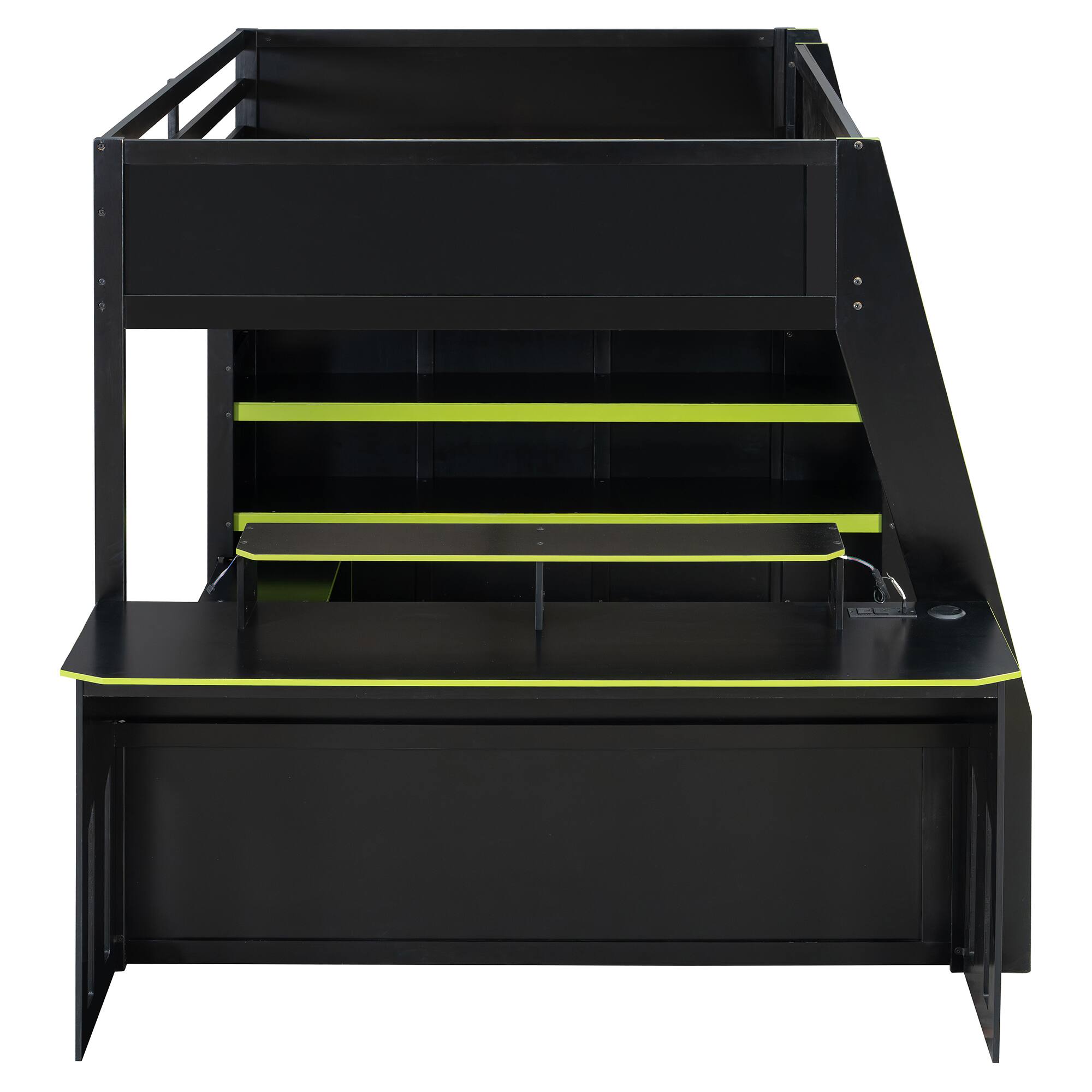 Alt View 1. Anysun - Full Size Wood Loft Bed with Desk, Multi-storage Shelves and RGB Light, Table with adjustable placement - Green.