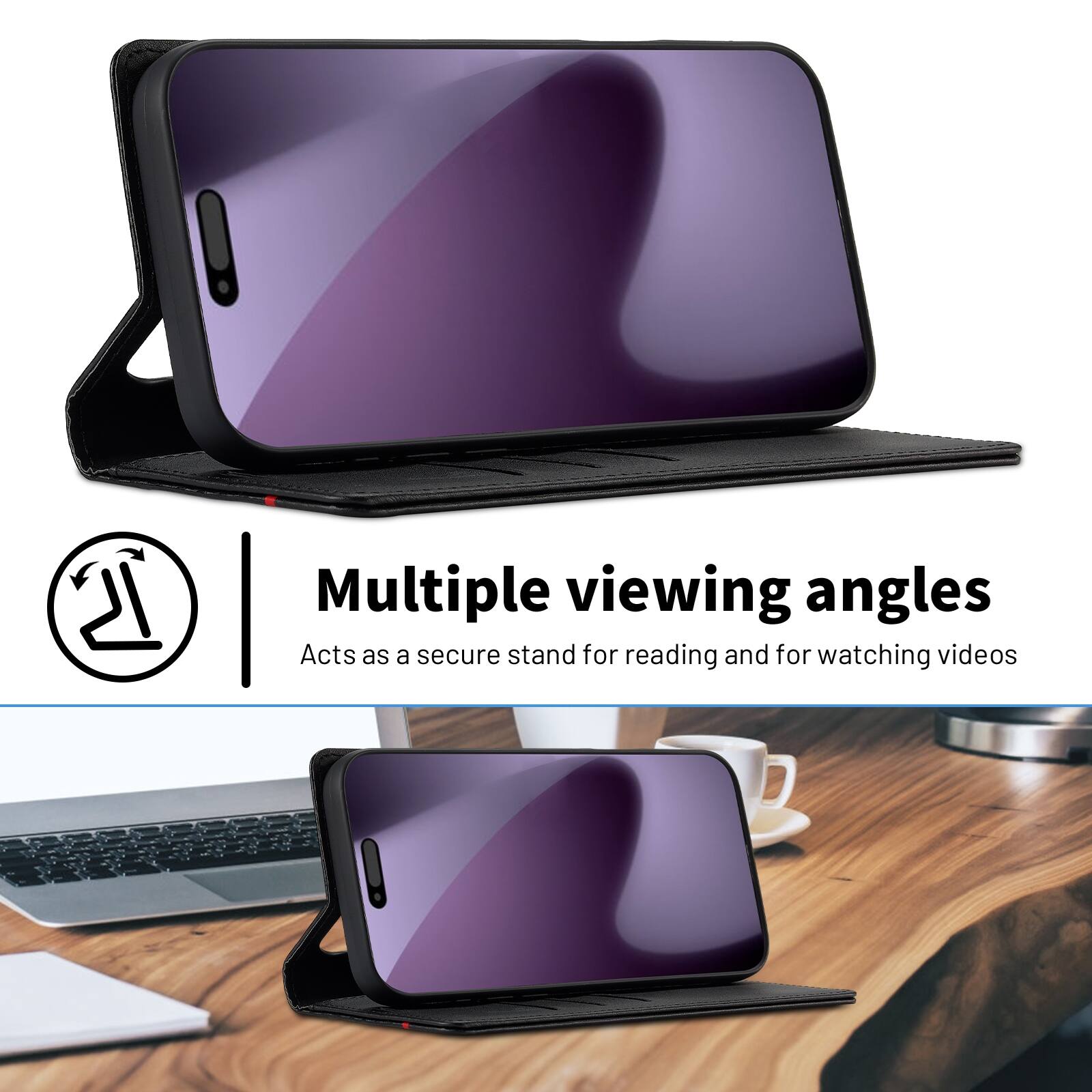 Multiple viewing angles  
Acts as a secure stand for reading and for watching videos