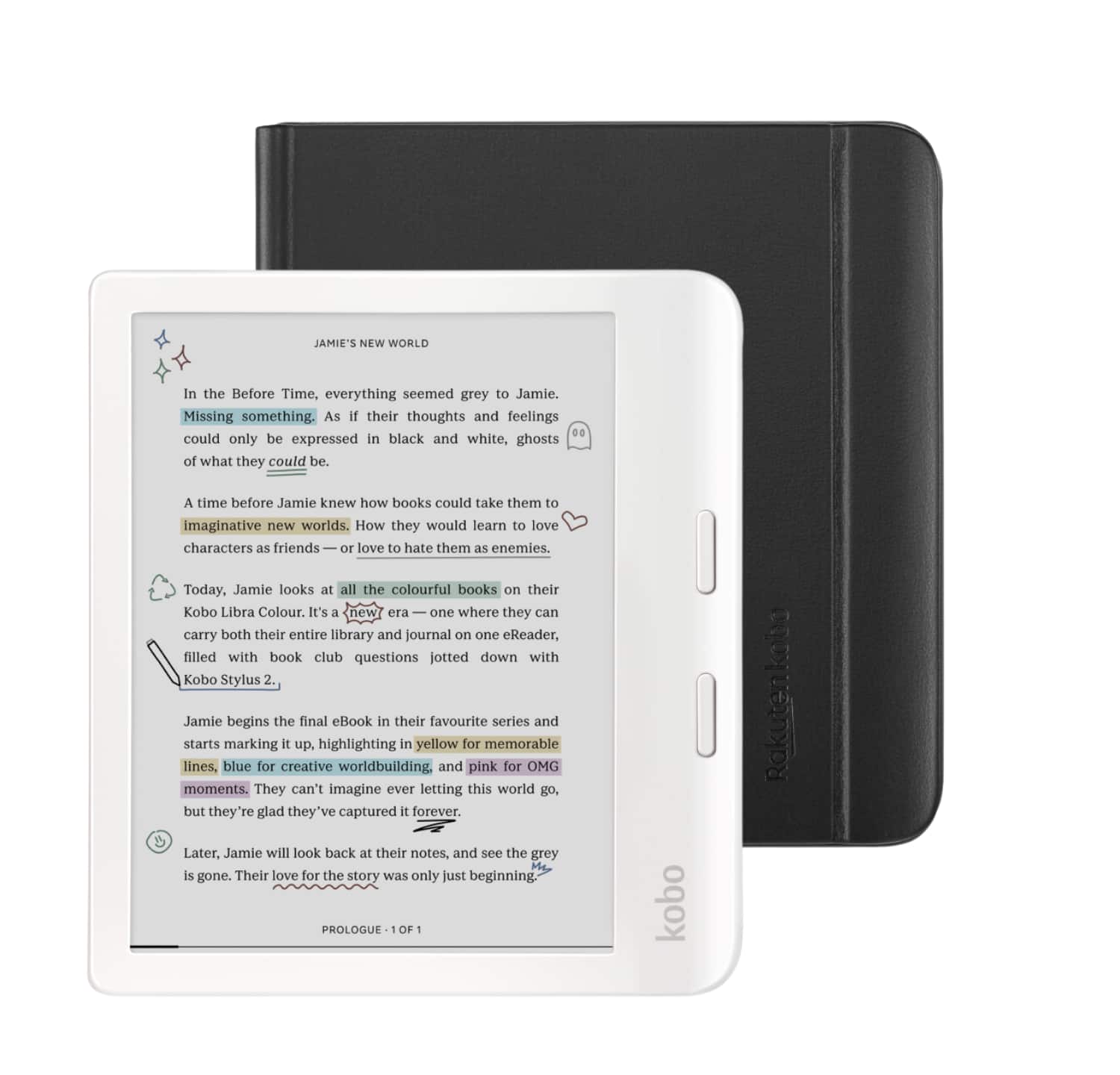 Kobo - Libra Colour eReader (White) with Bundle - 2024 - Black Notebook SleepCover