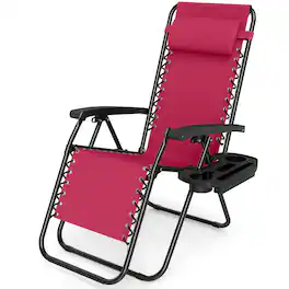 Costway - 1 PCS Zero Gravity Chair, Portable Patio Recliner with Adjustable Backrest & Pillow - Red