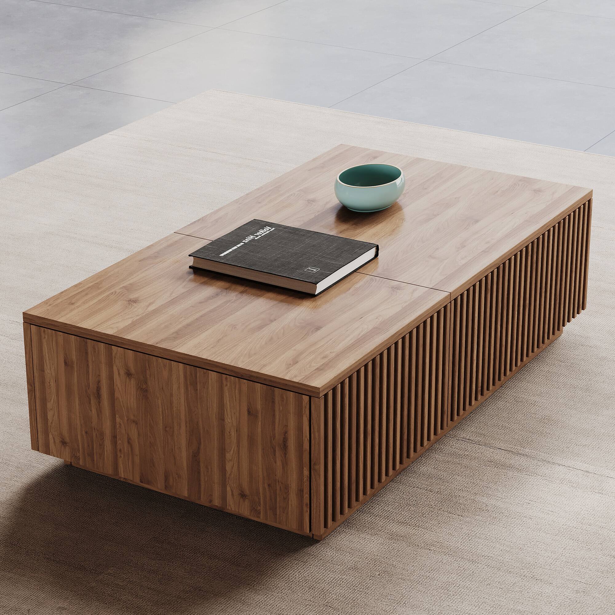 Alt View 2. luck idea - 51.1" Lift-top Coffee Table with Storage Drawers - Walnut Color.