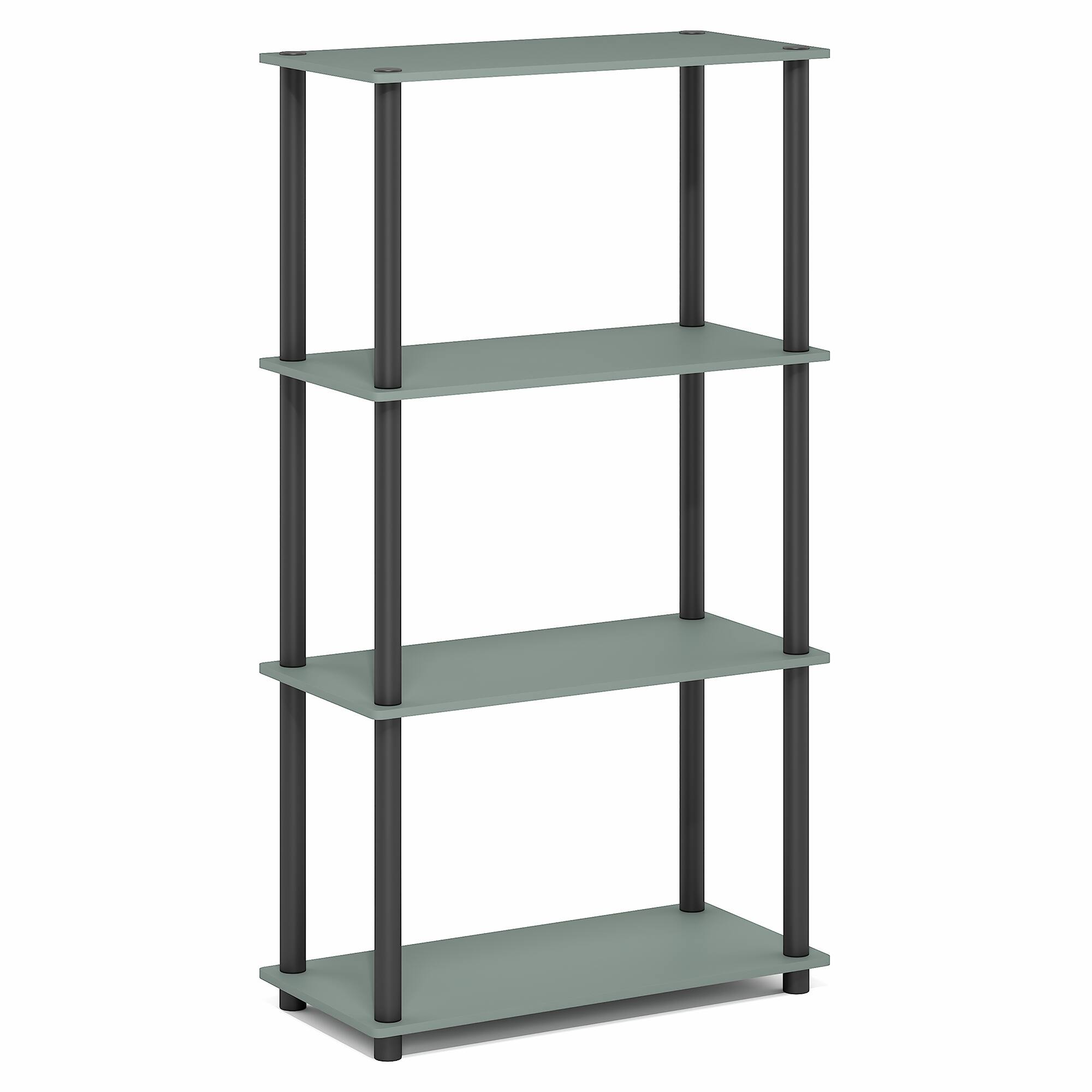Alt View 4. Furinno - TURN-N-TUBE Storage Shelves, 4-Tier Toolless Book Shelf, Corner Shelf, Toolless Open Shelves - Sage Green/Black.