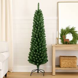 BreeBe - Artificial Slim Tree – 5/6/7/8ft Pencil Style with Memory Branches - Green