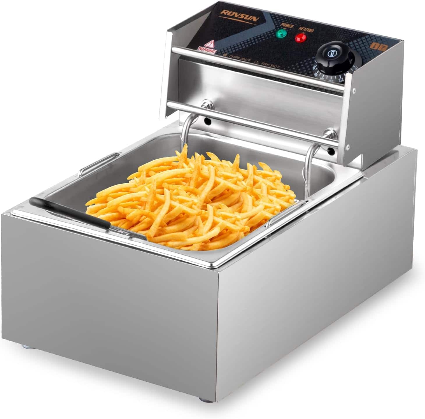 Winado - 2500W 11.4QT Electric Commercial Deep Fryer with Basket & Lid, Countertop Kitchen Frying Machine, Temperature Adjustable - Silver