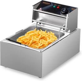 Winado - 2500W 11.4QT Electric Commercial Deep Fryer with Basket & Lid, Countertop Kitchen Frying Machine, Temperature Adjustable - Silver