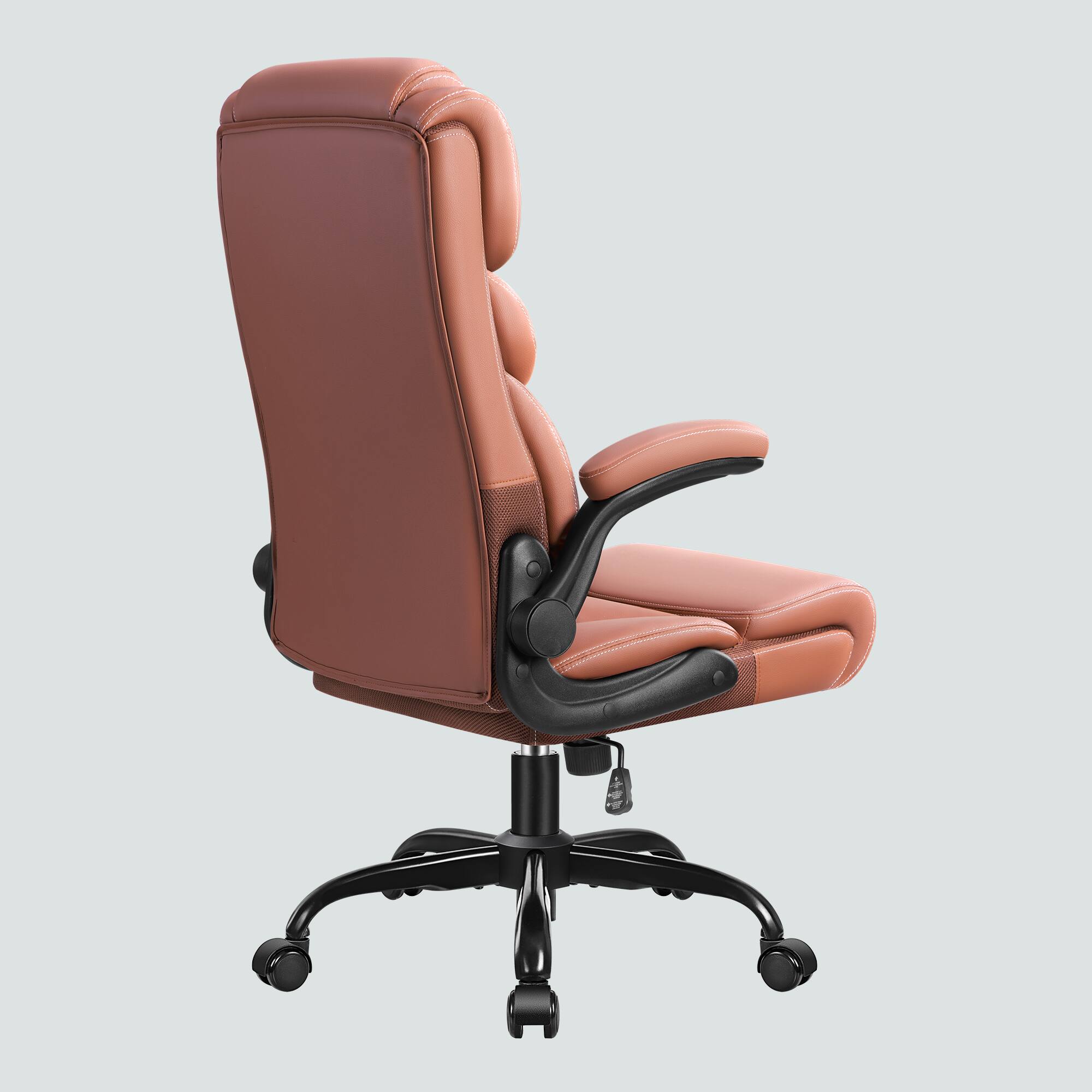 Back. Brick Attic - Office Chair, Ergonomic Computer Desk Chairs, Executive Leather Chair with Adjustable Flip-up Armrests, Rocking Function - Brown.