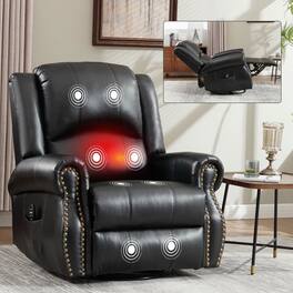 Kadyn - Fabric Recliner Chair with 8-Node Massage, Heating, and Swivel Rocker Functions - Black