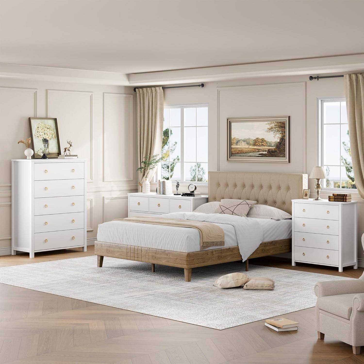 Left. Homhougo - Dresser for Bedroom Chest of Dressers 37 in Tall Dresser for Closet with 4 Drawers Nightstand Large Clothes Storage - White 4 Drawers.