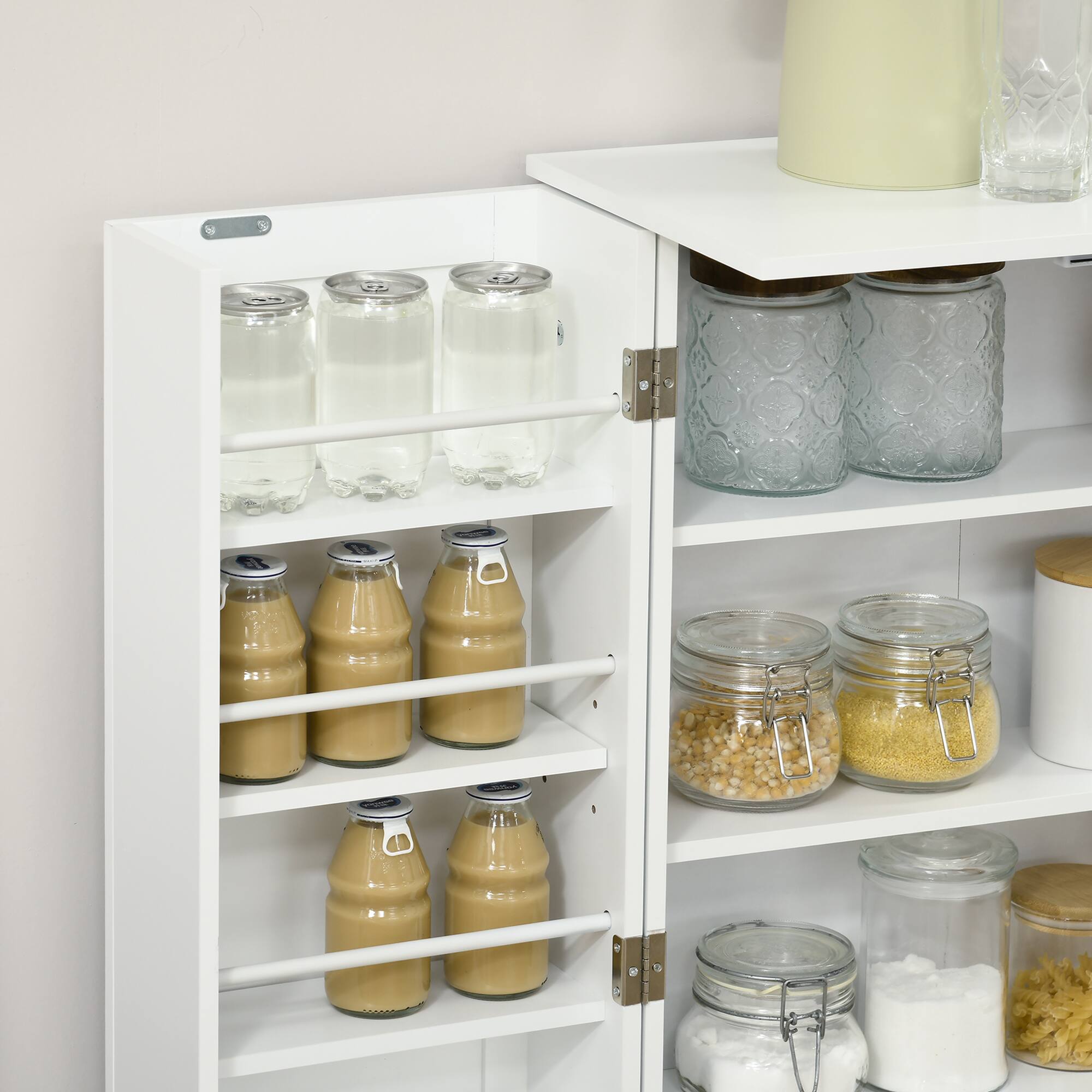 Alt View 7. Homcom - Modern Kitchen Pantry Freestanding Storage Cabinet with Double Doors Adjustable Shelves for Living Room - - White.