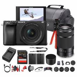 Sony - Alpha a6100 Mirrorless Camera w 16-50mm OSS II and 55-210mm Zoom Lenses Bundle (International Version)
