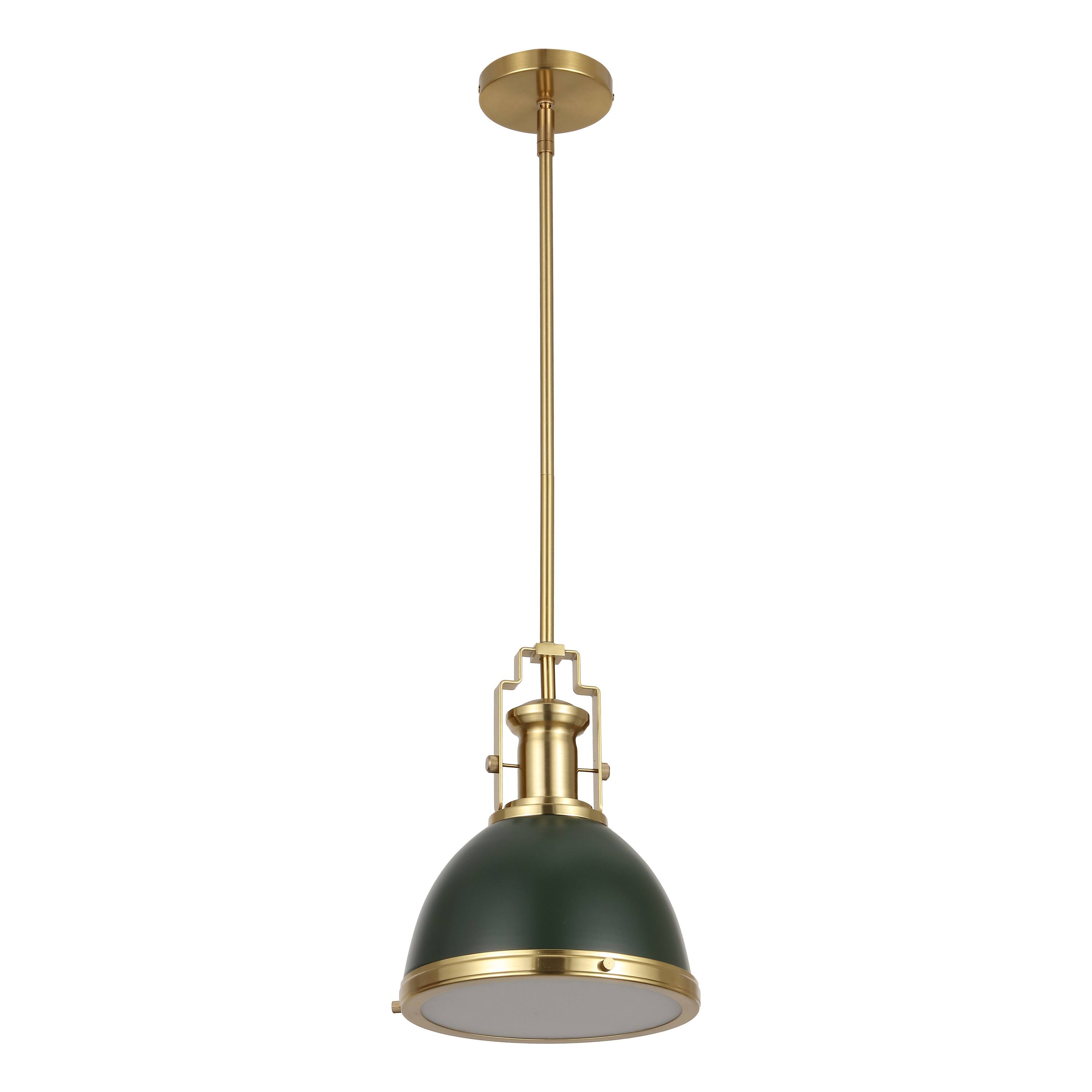 Alt View 7. Jonathan Y - Homer 10" 1-Light Modern Industrial Metal LED Dome Pendant, Kombu Green/Brass Gold - Kombu Green/Brass Gold with Kombu Green Shade.
